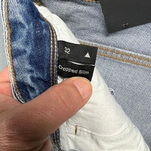 Abrand Jeans Mens 32 Relaxed Slim Taper Ankle Cropped Blue Denim Raw Hem NWT - Picture 5 of 15